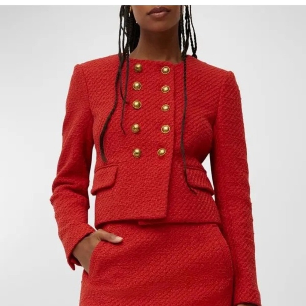 Veronica Beard Nantucket Red Tweed‎ Cropped Bentley Double Breasted Blazer 16